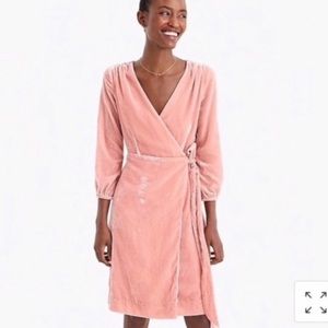Pink Crushed Velvet Wrap Dress